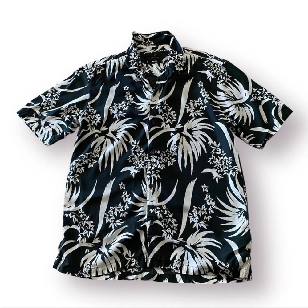 All Saints Black White Hawaiian Shirt
